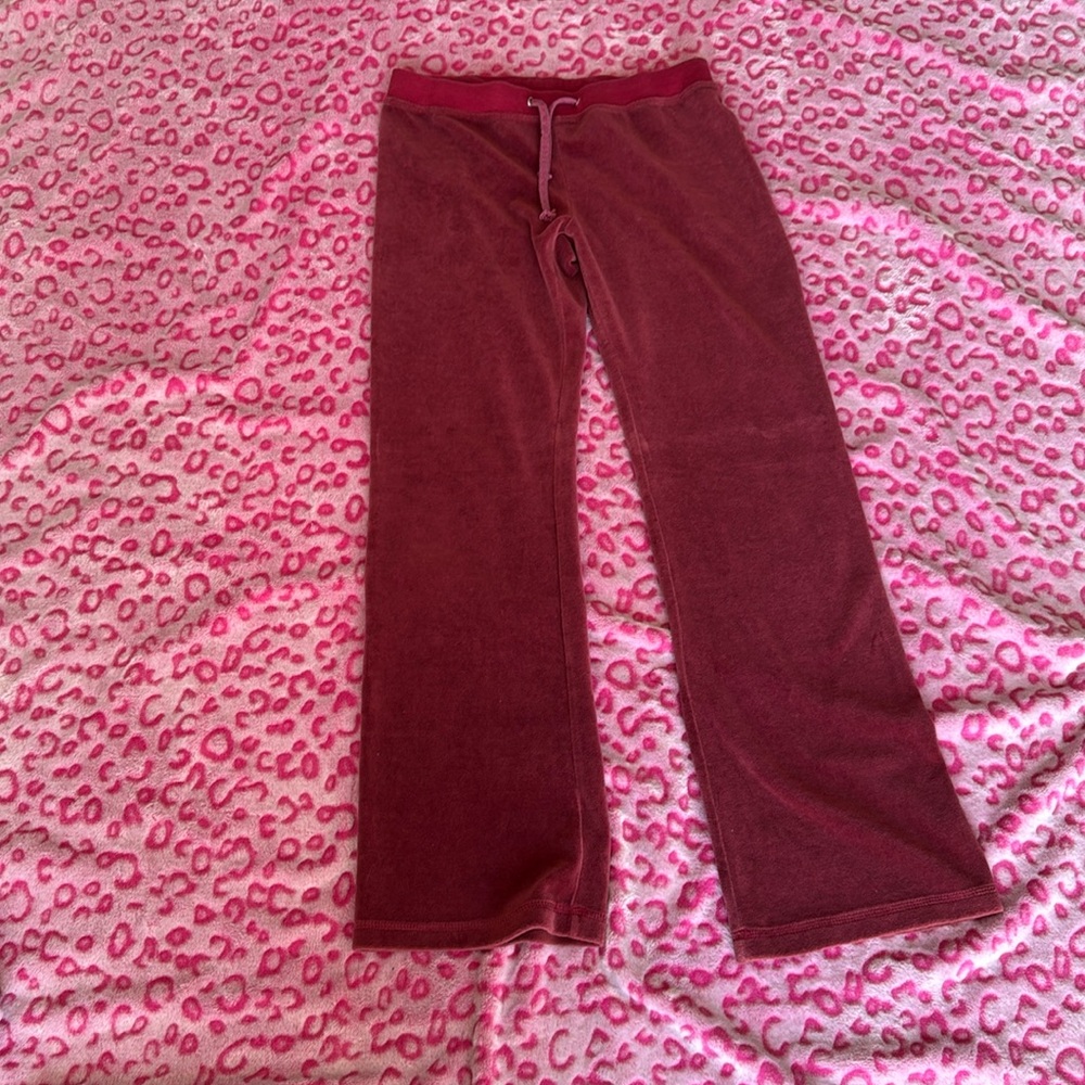 Juicy Couture Y2K Burgundy  Bling Sequin Velour Wide Leg Track Pants Large‎